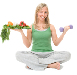 Woman Lifting Dumbbell & vegetable